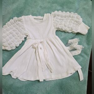 Shein White Baby 12-18 Mos Dress w Puff Sleeves. Bonus: White Clear Top Socks